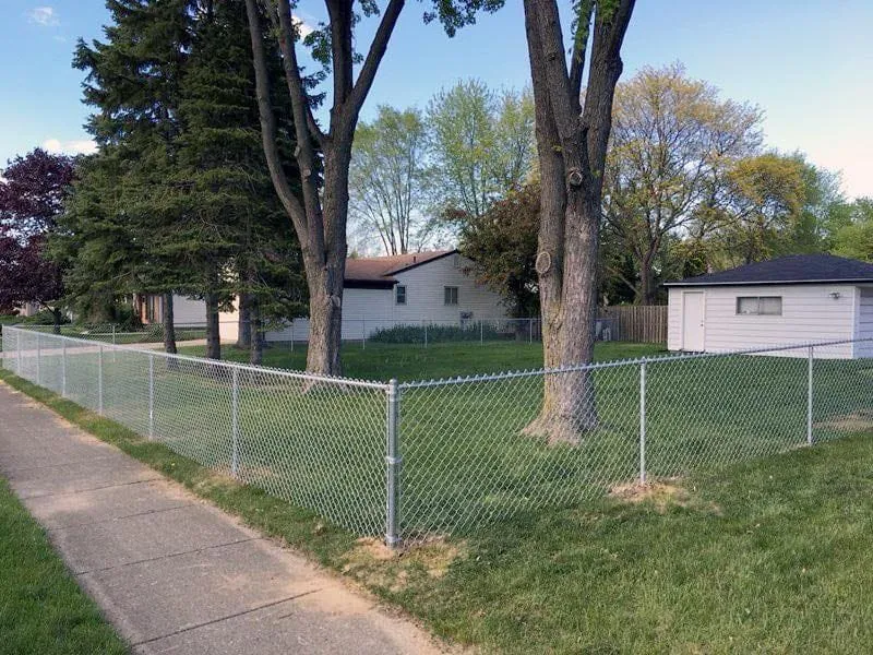 Galvanized chain-link fence enclosing a yard