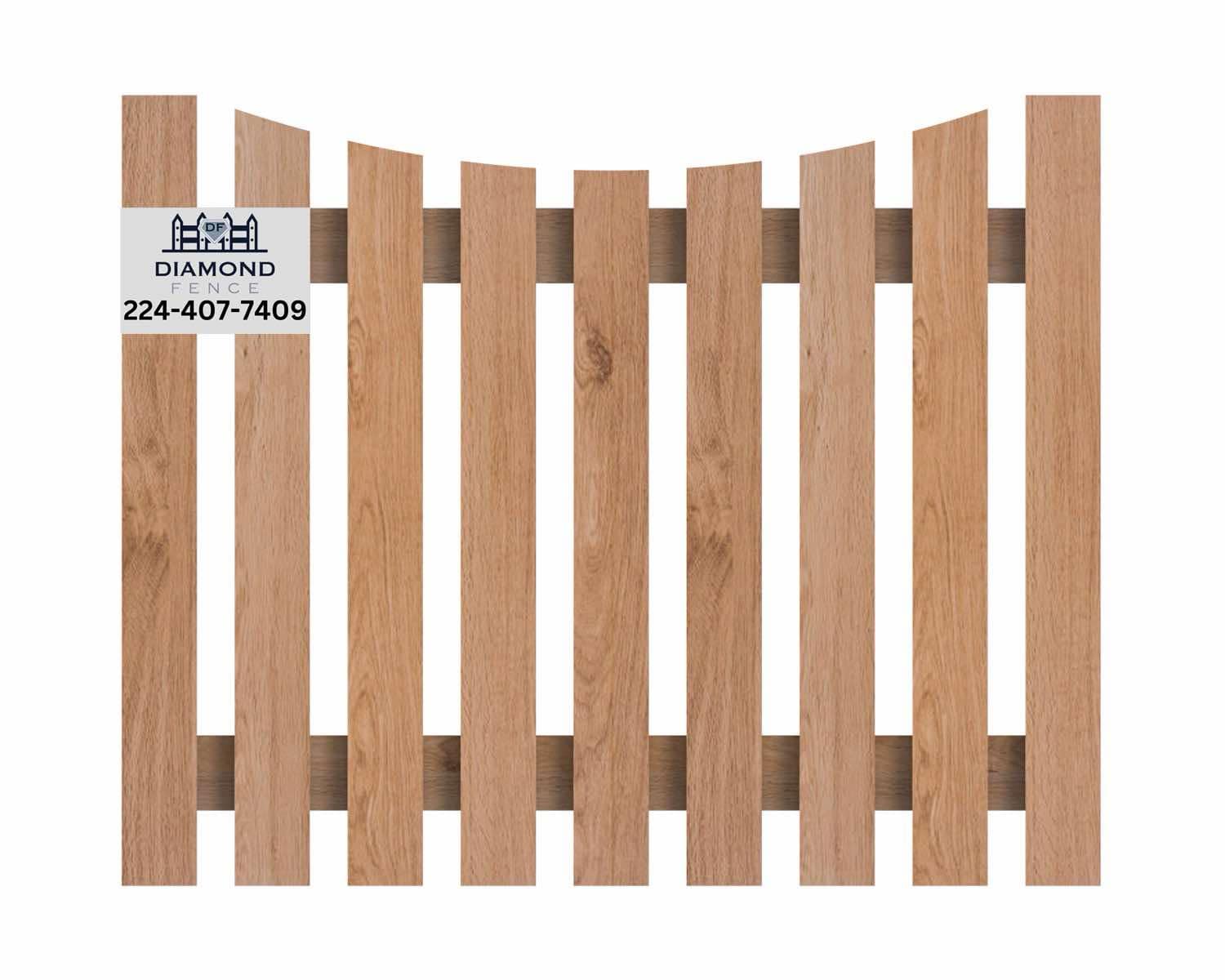 Wooden shadowbox fence with alternating pickets on both sides of rails — provides partial privacy while allowing airflow and visual depth